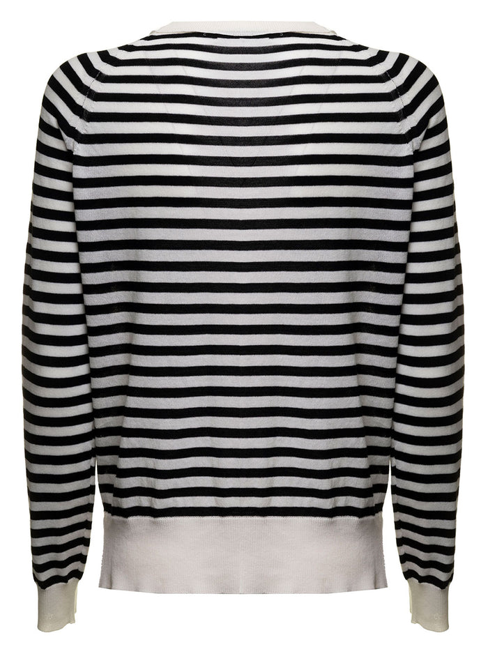 Womens Grifoni Striped Cotton Crew Neck Sweater White Jersey
