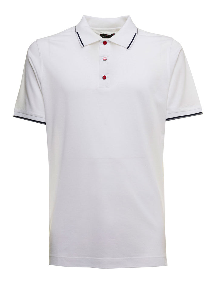 Kiton Mans White Piquet Cotton Polo Shirt Tshirts And