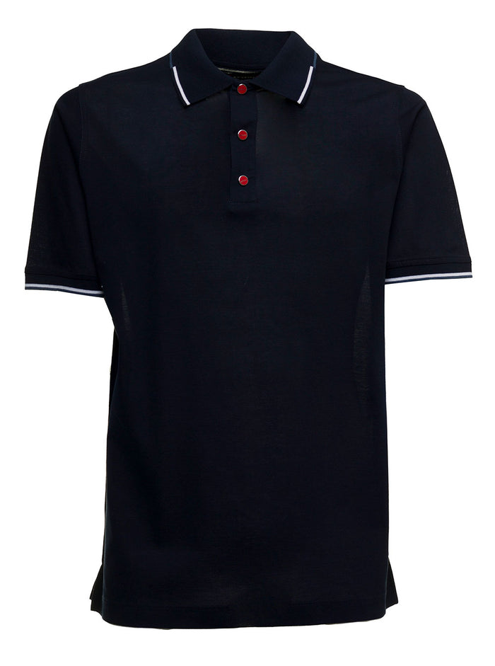 Kiton Mans Blue Piquet Cotton Polo Shirt Blu Tshirts And