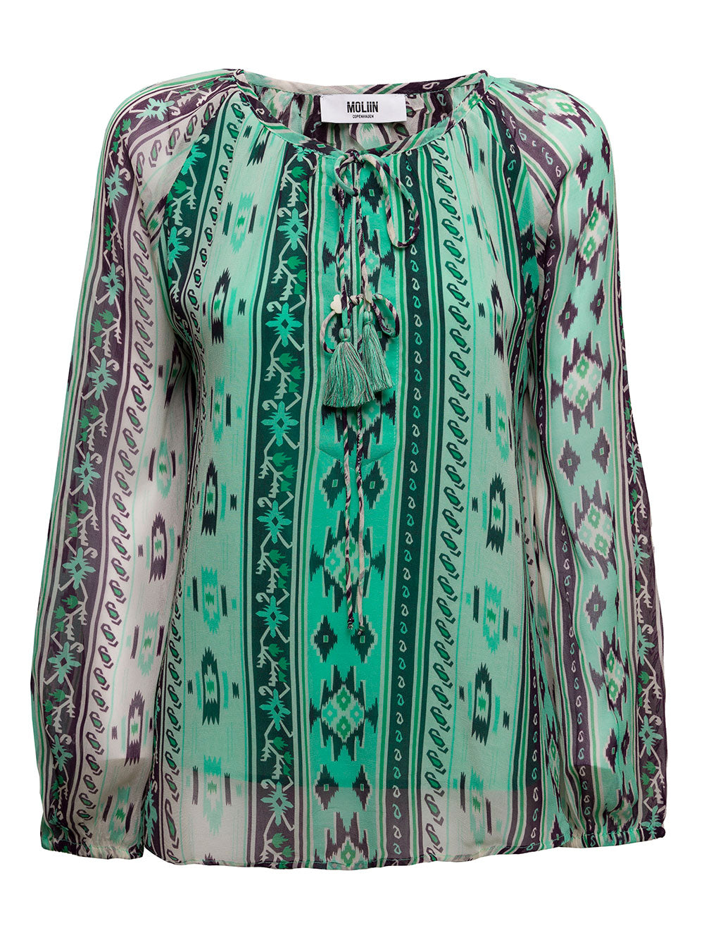 Molin Womans Ingrid Viscose Ikat Printed Blouse Green Shirts And Blouses