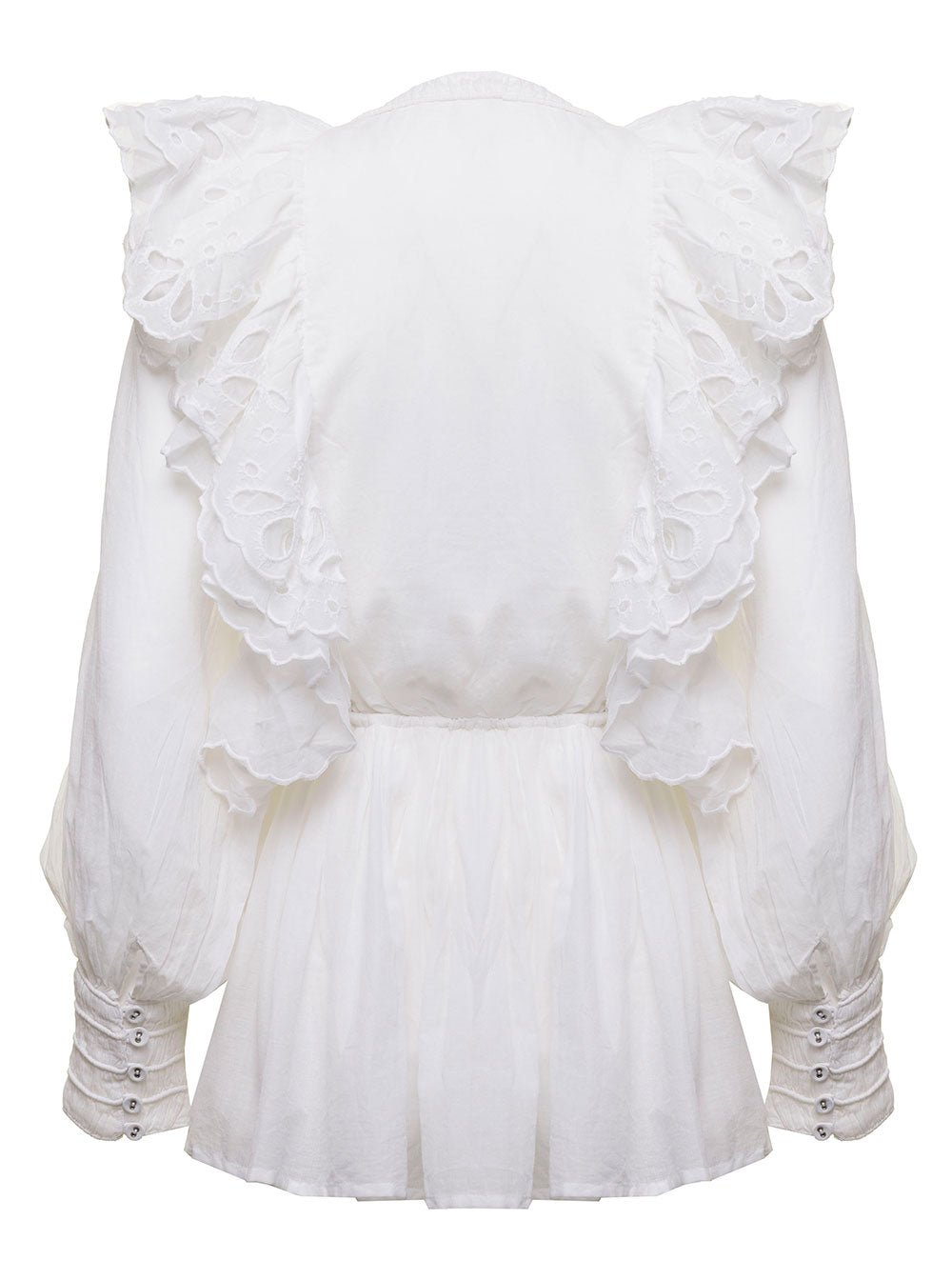Mes Demoiselles Womans White Cotton Blouse With Flounces Shirts And Blouses