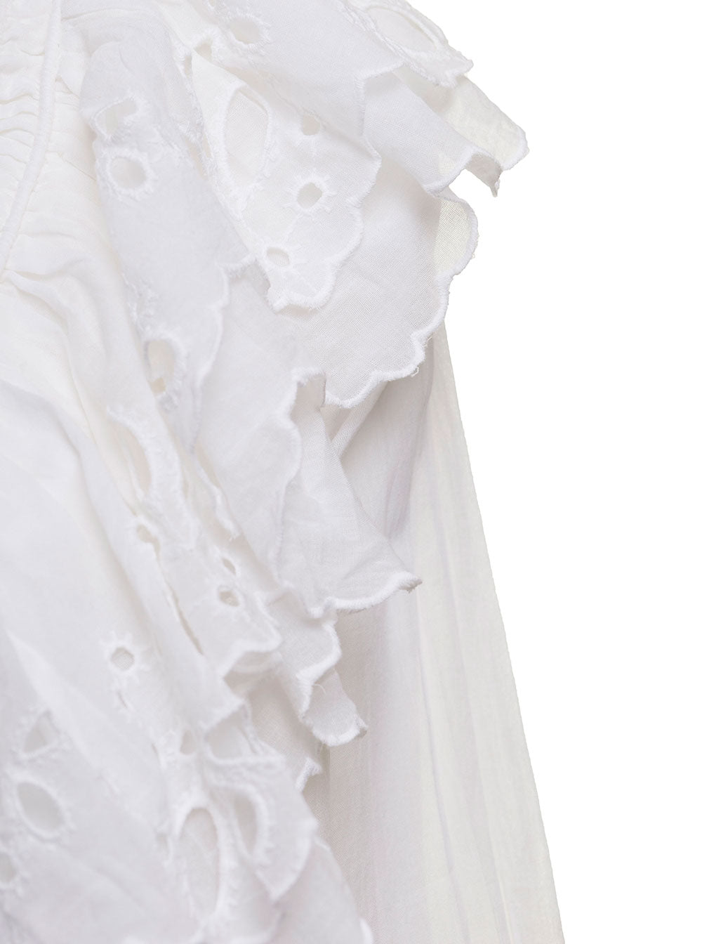 Mes Demoiselles Womans White Cotton Blouse With Flounces Shirts And Blouses