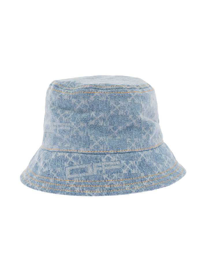Off White Womans Monogram Denim Bucket Hat Blu Cotton And Gloves
