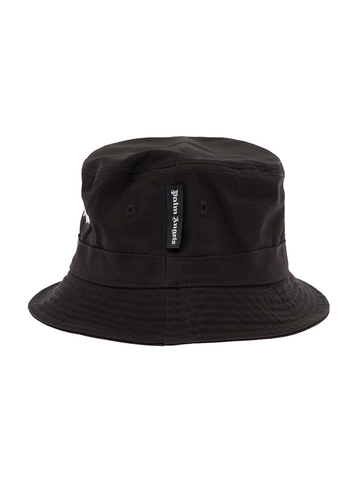 Palm Angels Womans Black Cotton Bucket Hat With Classic Logo And Gloves