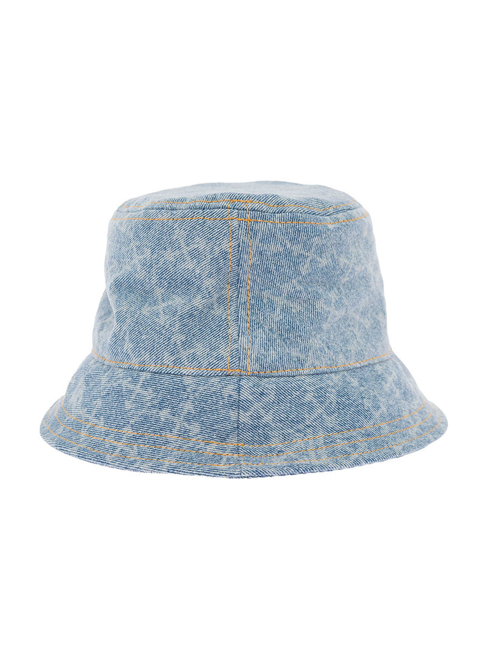 Off White Womans Monogram Denim Bucket Hat Blu Cotton And Gloves