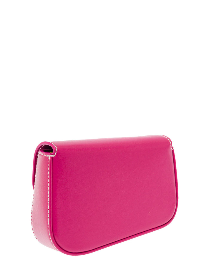 Palm Angels Womans Pink Leather Crossbody Bag With Logo And Shoulder Strap Beads Calf