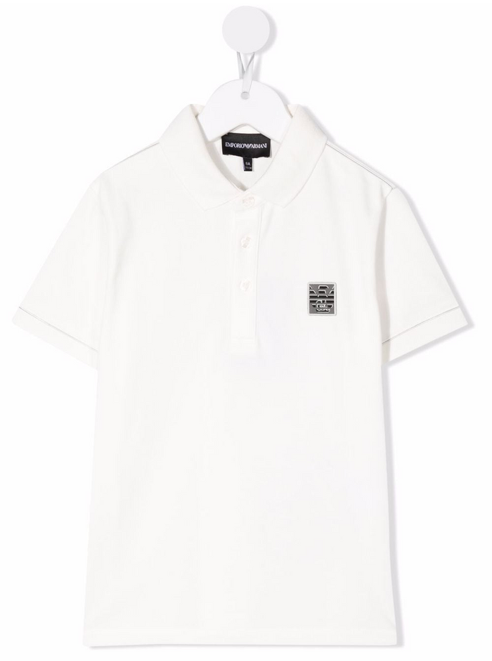 Emportio Armani Kids Boy S White Cotton Piquet Polo Shirt With Logo Elastane Tshirts And