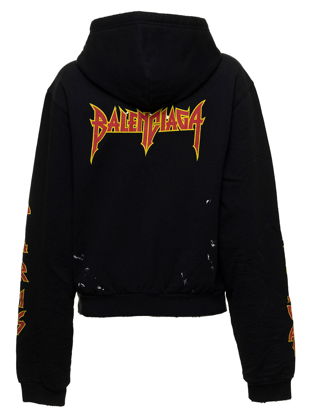 Balenciaga Womens Black Jersey Hoodie With Metal Logo Print Cotton Sweatshirts