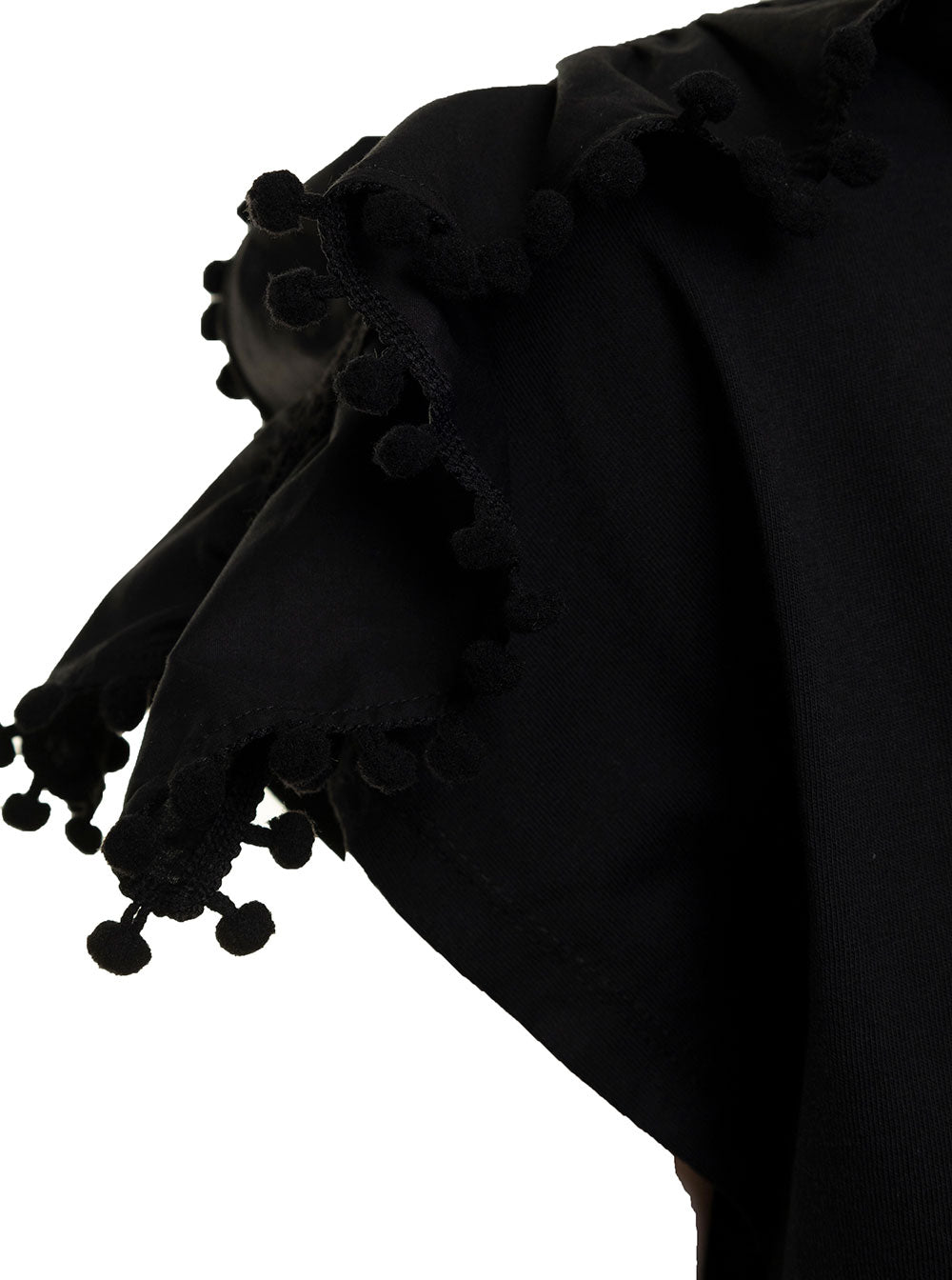 Twin Set Womans Black Cotton T-Shirt With Cap Sleeves And Tassels Tshirts Polo Shirts