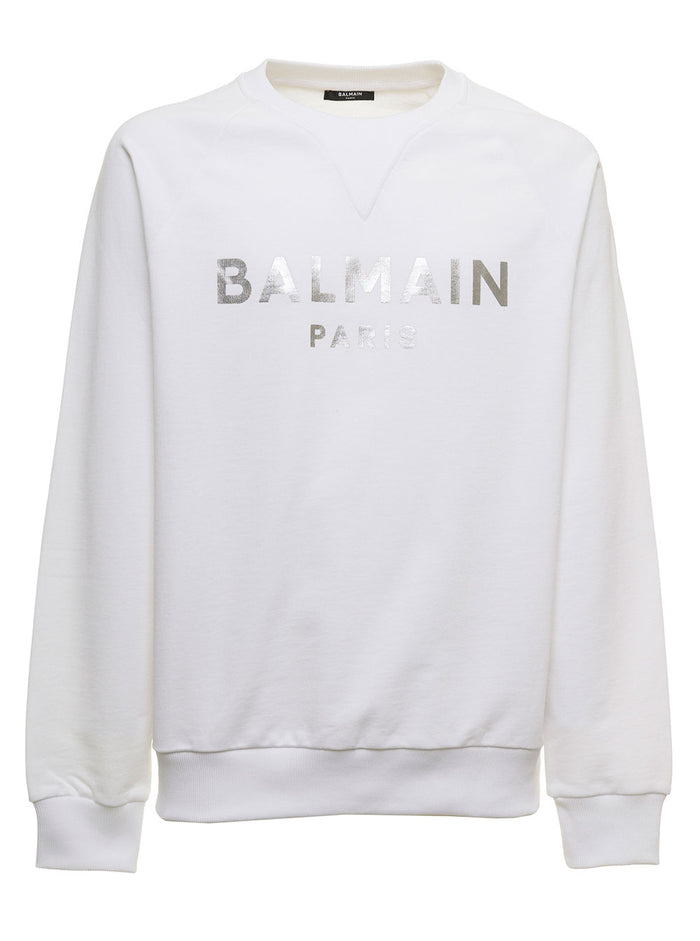 Balmain Mans White Organic Cotton Sweatshirt With Logo Sweatshirts