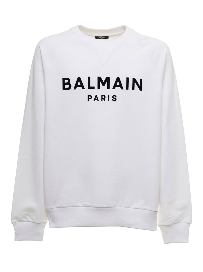 Balmain Mans White Organic Cotton Sweatshirt With Logo Sweatshirts
