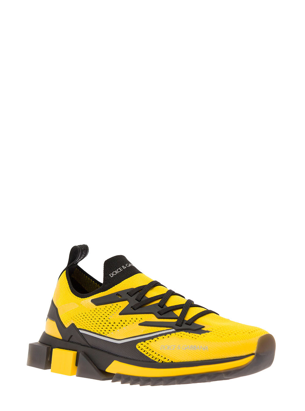 Dolce & Gabbana Mans Yellow And Black Mesh Sorrento Sneakers Polyester Viscose