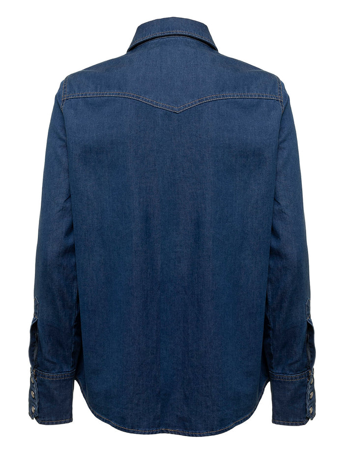Douuod Womans Blue Denim Shirt With Pockets Blu And Blouses