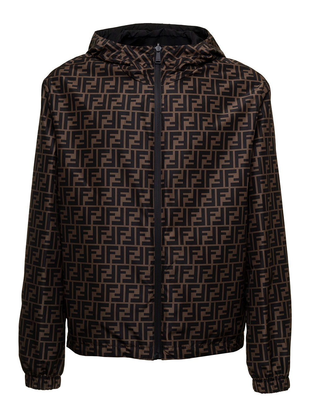 Fendi Mans Ff Reversible Nylon Jacket Brown Polyester