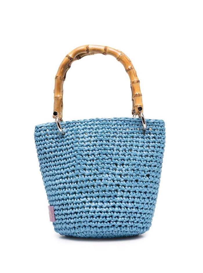 Chica Womans Light Blue Raffia Bucket Bag Blu Rafia Crossbody