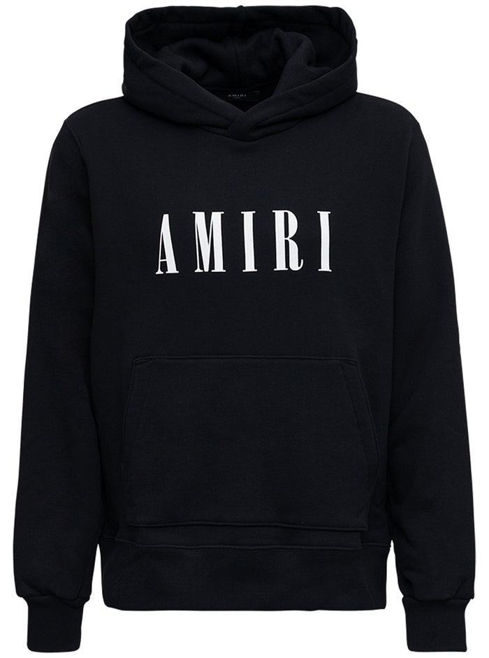 Amiri Mans Black Jersey Hoodie With Logo Print Cotton Sweatshirts