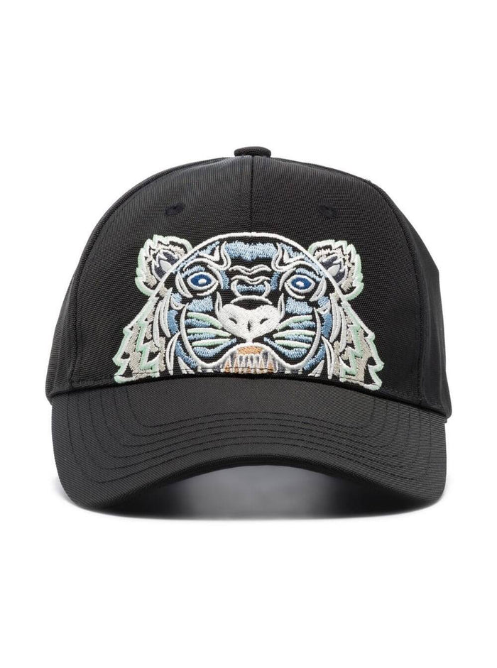 Kenzo Mans Black Nylon Blend Hat With Embroidered Tiger Logo Polyester And Gloves