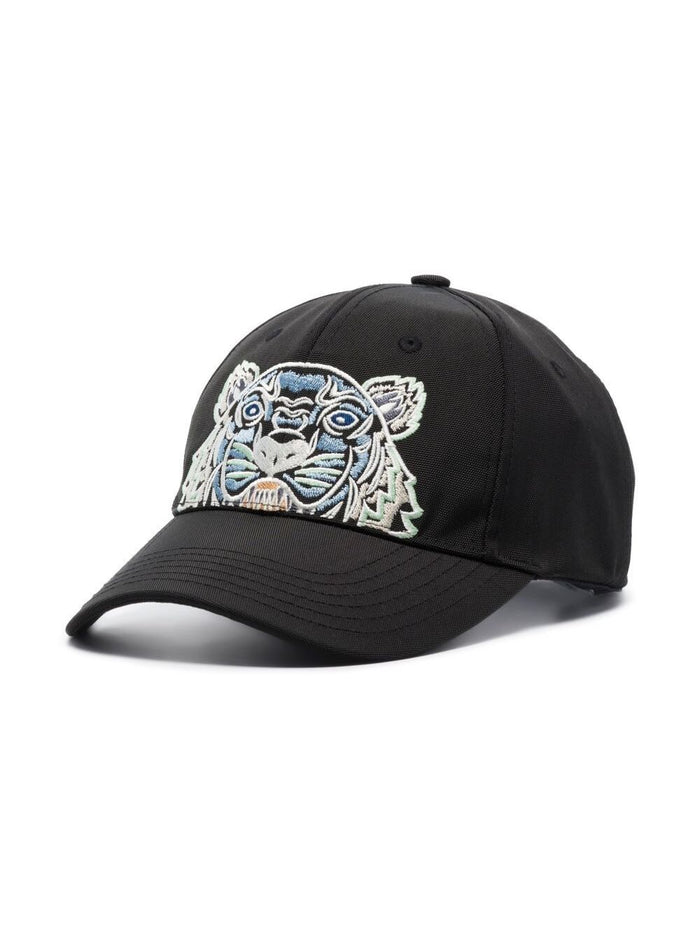 Kenzo Mans Black Nylon Blend Hat With Embroidered Tiger Logo Polyester And Gloves