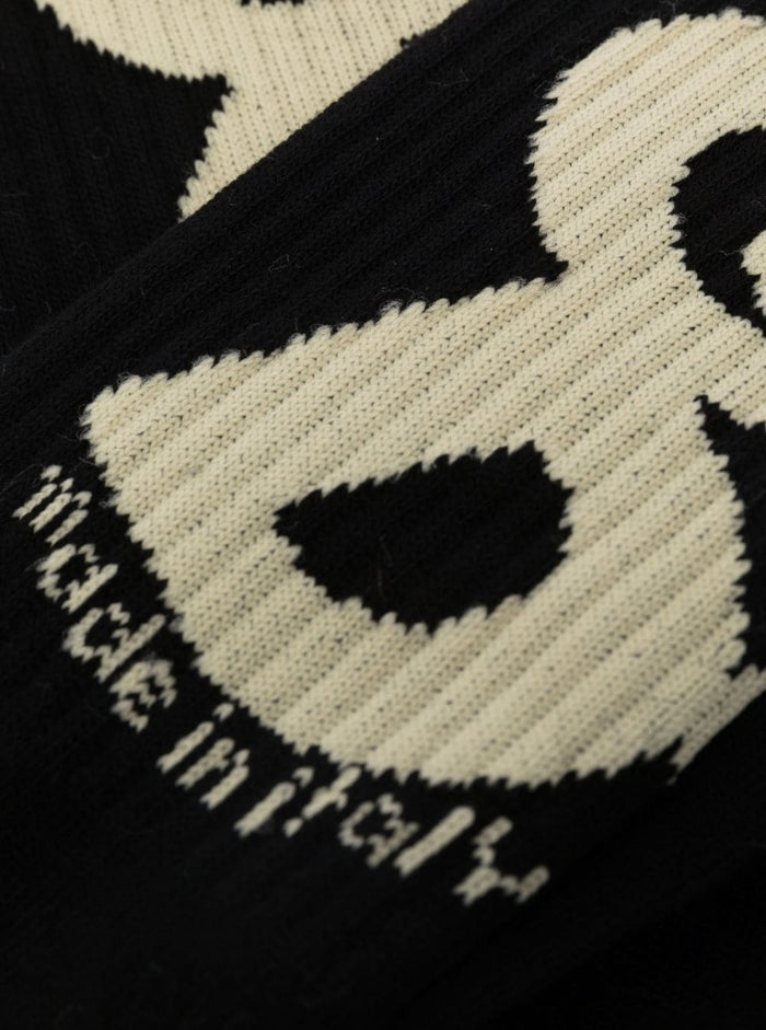 Gcds Mans Andy Black Cotton Socks With Logo Polyester Elastane Underwear