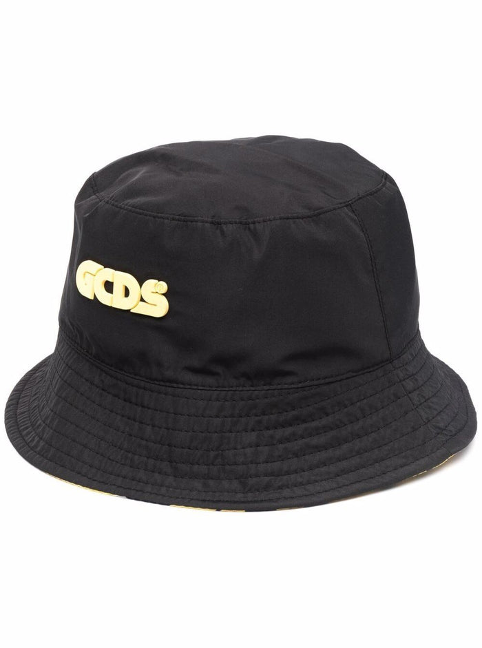 Reversible Nylon Bucket Hat With Gcds Man Logo Black 100 % Polyester And Gloves