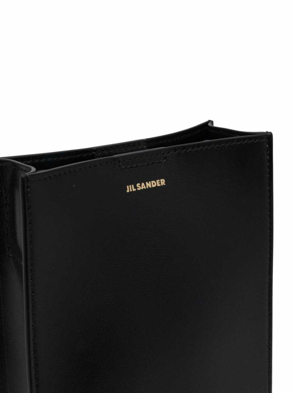 Jil Sander Womans Tangle Sm Black Leather Crossbody Bag With Logo Calf