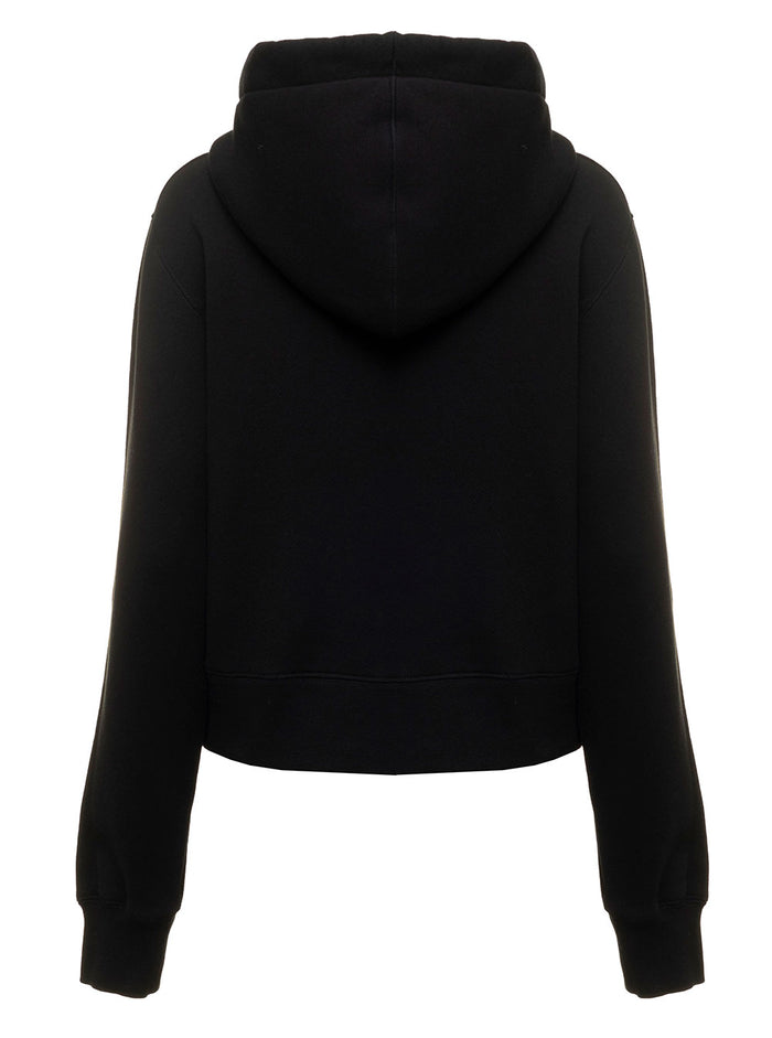 Palm Angels Woman S Black Cotton Hoodie With Leopard Bear Print Sweatshirts