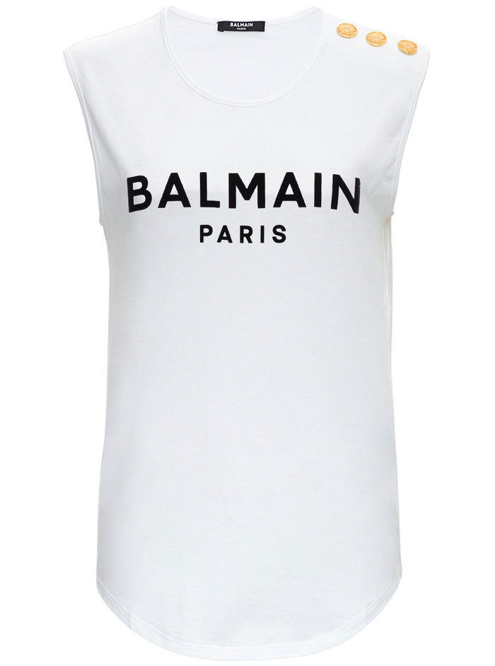 3 Btn Balmain Printed Tank Top White Tshirts And Polo Shirts