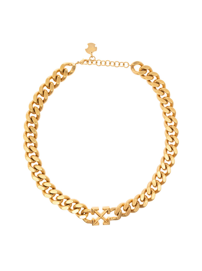 Off White Womans Gold Metal Chain Necklace With Arrow Logo Metallic Necklaces