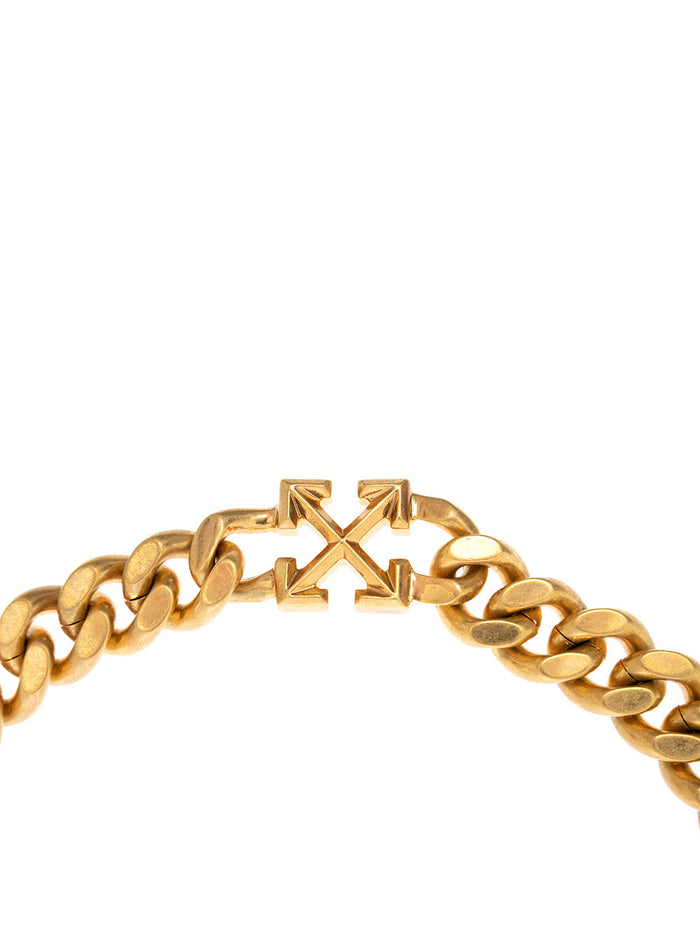 Off White Womans Gold Metal Chain Necklace With Arrow Logo Metallic Necklaces