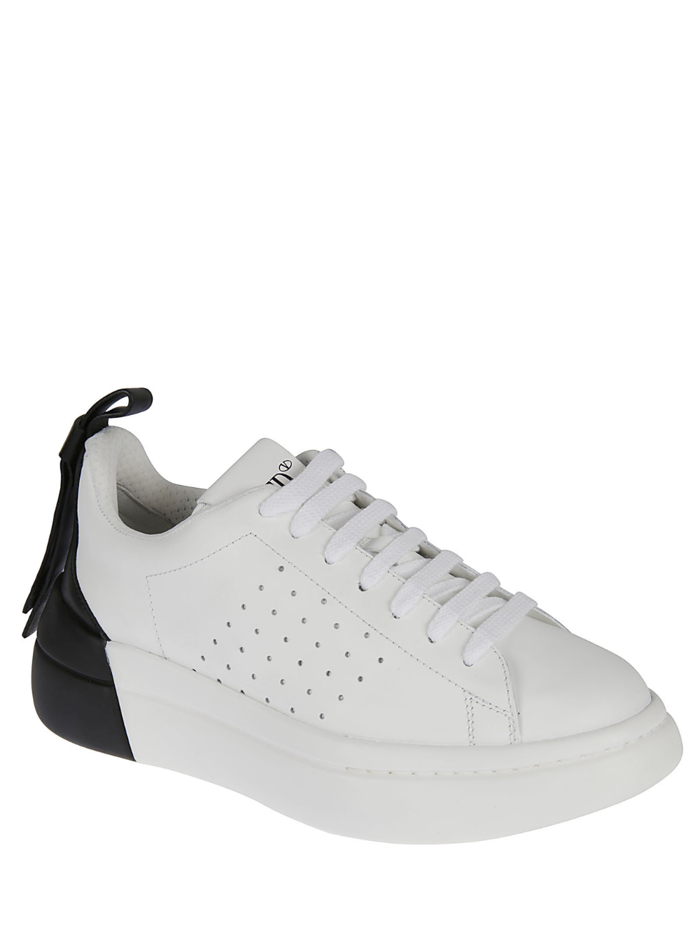 Red V Womans Bicolor Leather Sneakes With Bow White Calf Sneaker