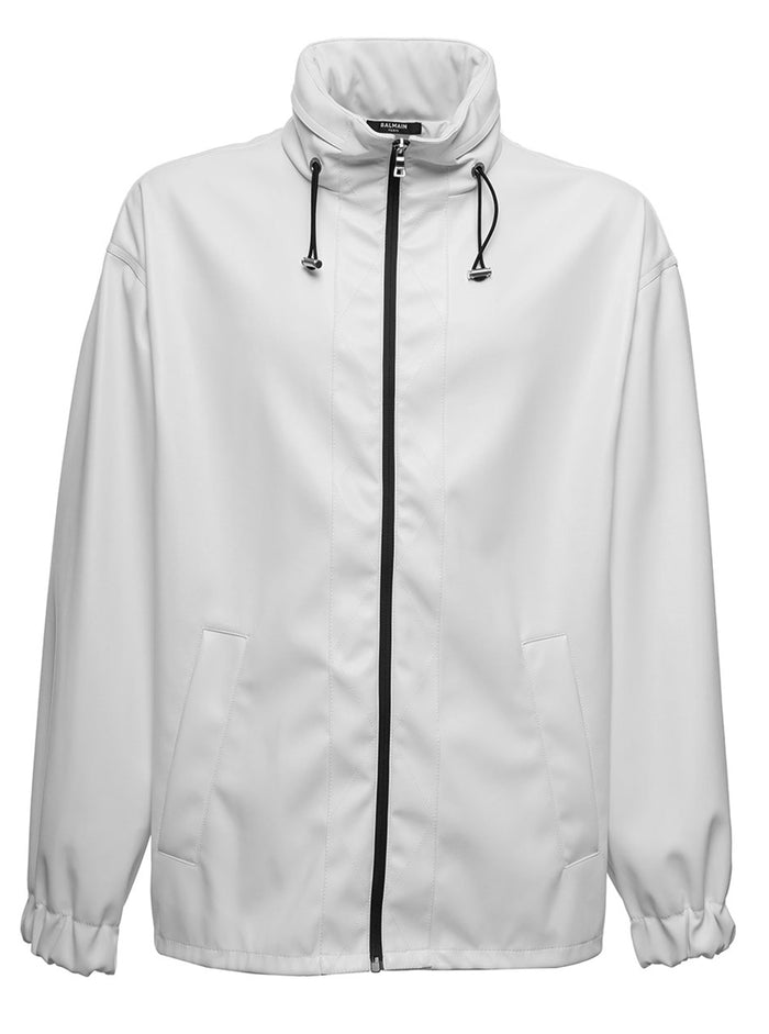 Balmain Mans White And Black Coated Fabric Jacket