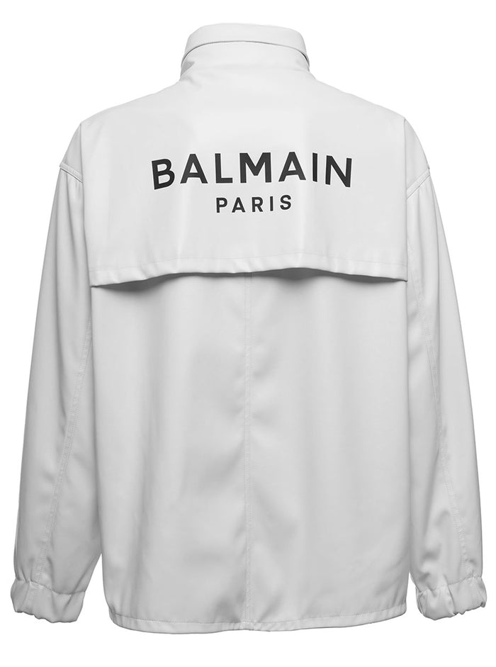 Balmain Mans White And Black Coated Fabric Jacket