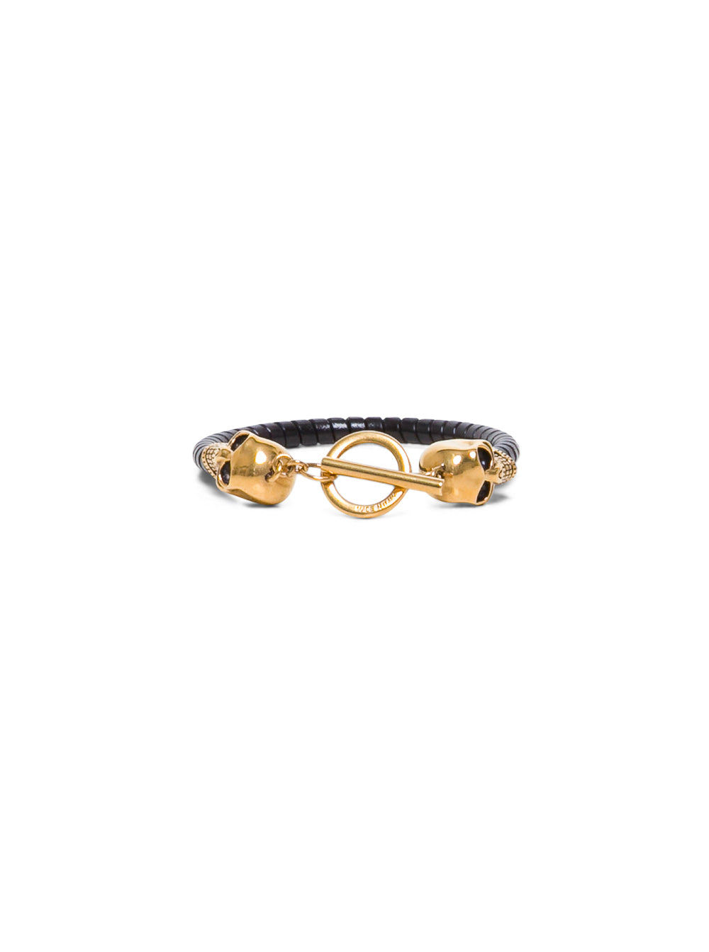 Skull Leather And Brass Bracelet Black