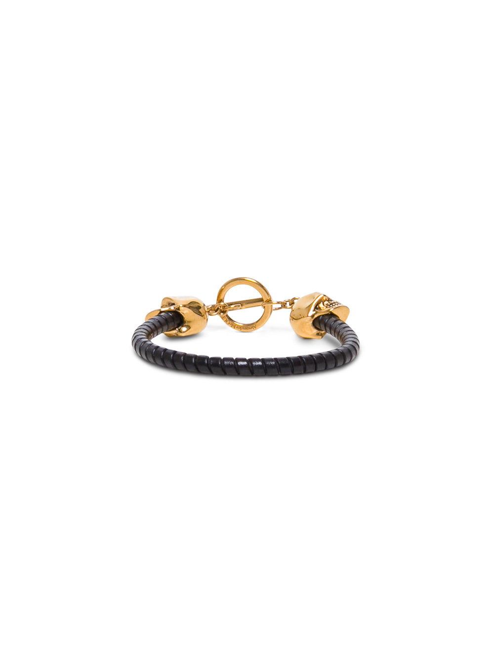 Skull Leather And Brass Bracelet Black