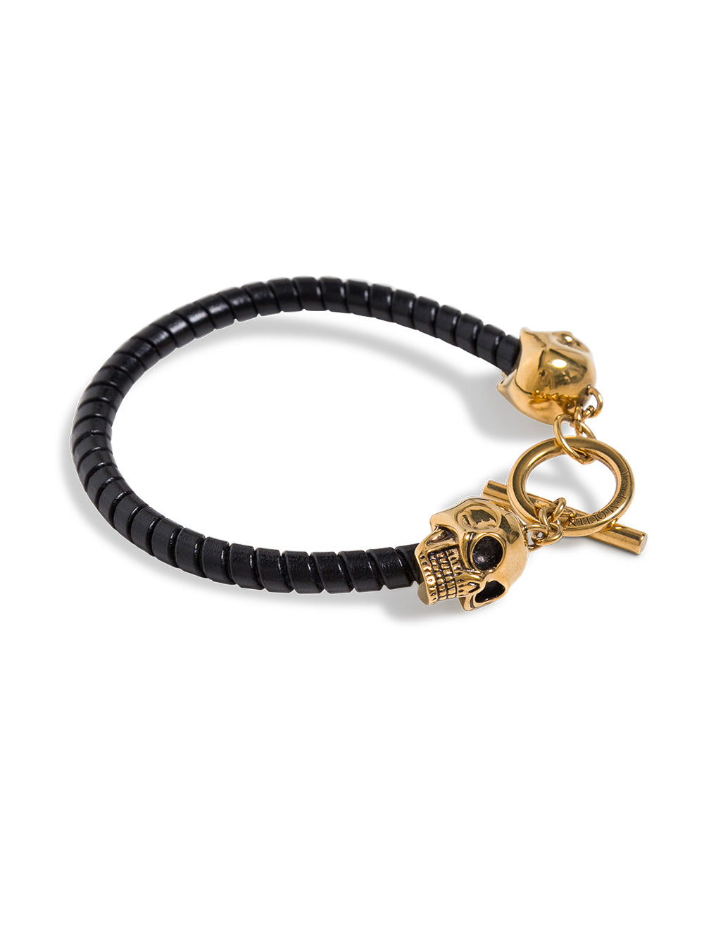 Skull Leather And Brass Bracelet Black
