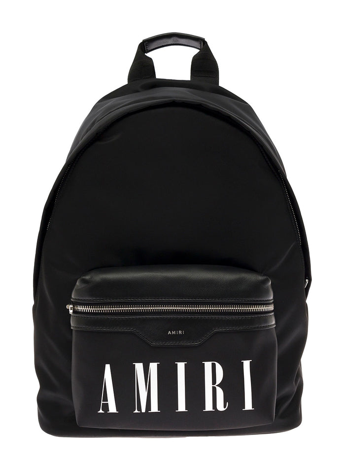 Amiri Mans Black Nylon Backpack With Logo Print Polyamde Backpacks And Belt Bags