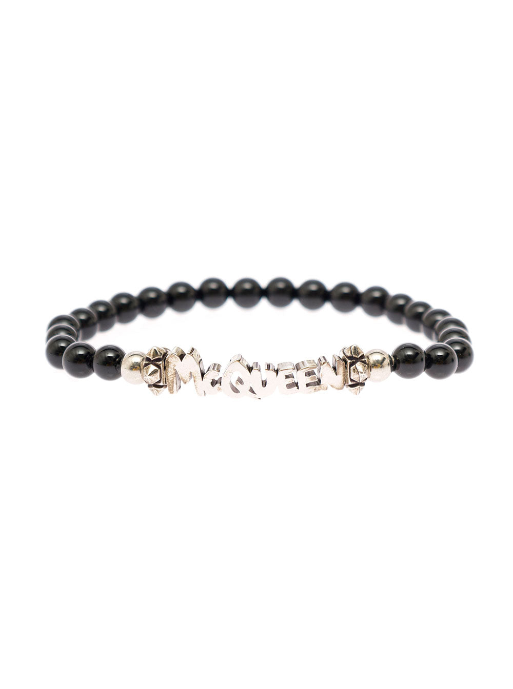 Alexander Mcqueen Mans Black Polished Brass Bracelet With Logo