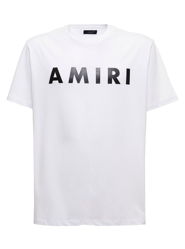 Amiri Mans White Cotton T-Shirt With Logo Print Tshirts And Polo Shirts