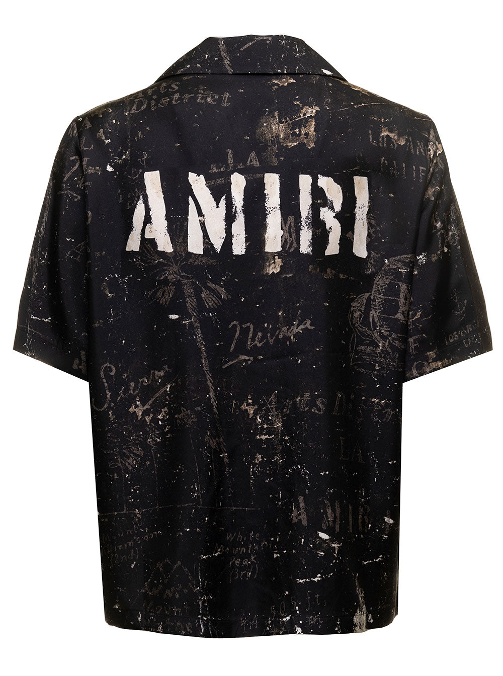 Amiri Mans Amy Stencil Camp Bowling Printed Viscose Shirt Black And Blouses