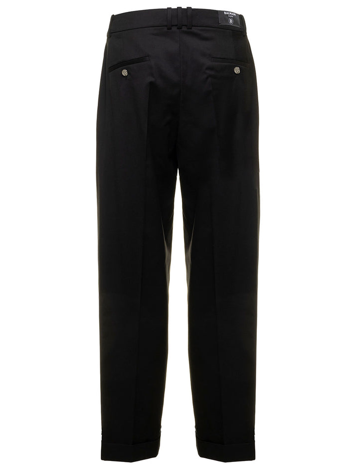 Balmain Mens Black Wool Tailored Trousers