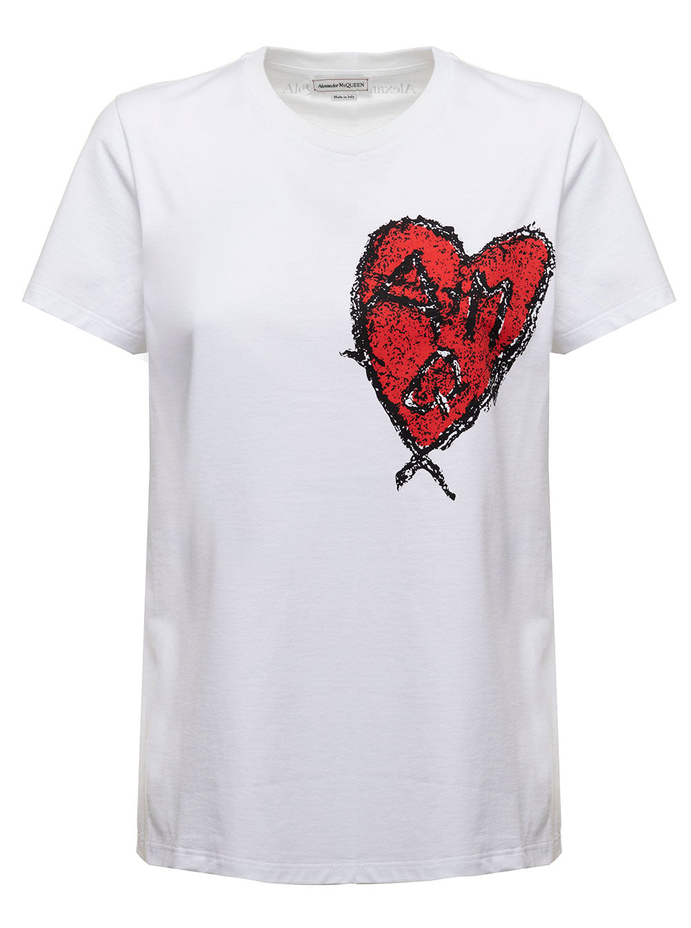 Alexander Mcqueen Womans White Cotton T-Shirt With Carved Love Print Tshirts And Polo Shirts