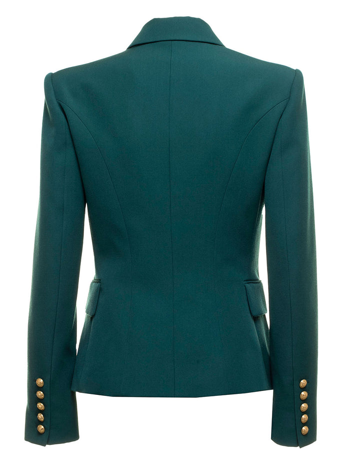 Blamain Womans Double-Breasted Petoil Colored Wool Jacket Green Blazers