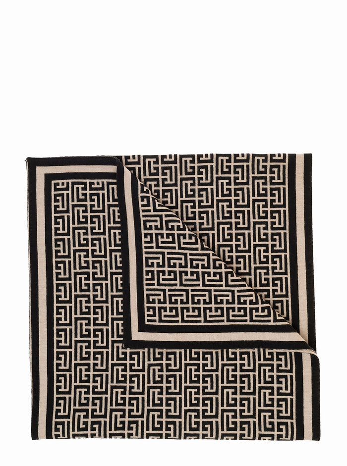 Balmain Womans Monogram Jacquard Wool Scarf Black Merinos Scarfs And Foulards