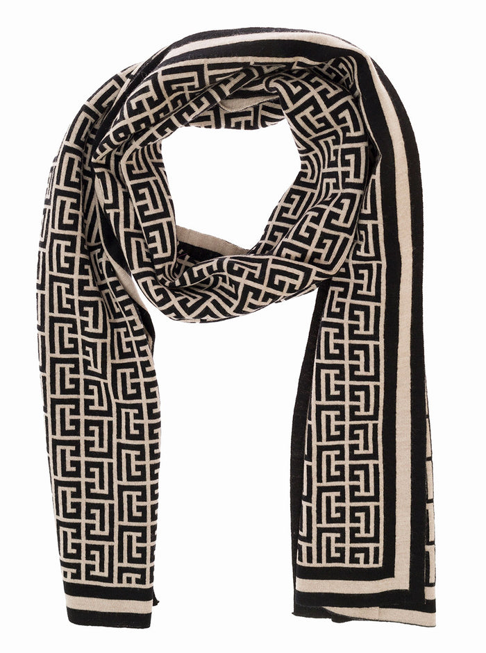 Balmain Womans Monogram Jacquard Wool Scarf Black Merinos Scarfs And Foulards