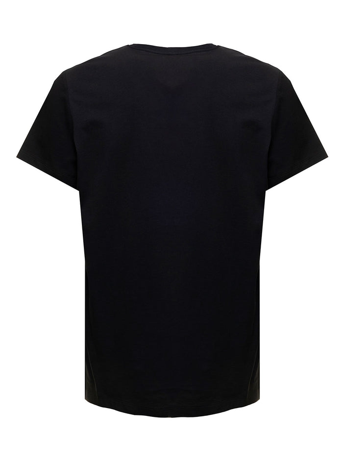Balmain Mans Black Cotton T-Shirt With Laminated Logo Print Organic Tshirts And Polo Shirts