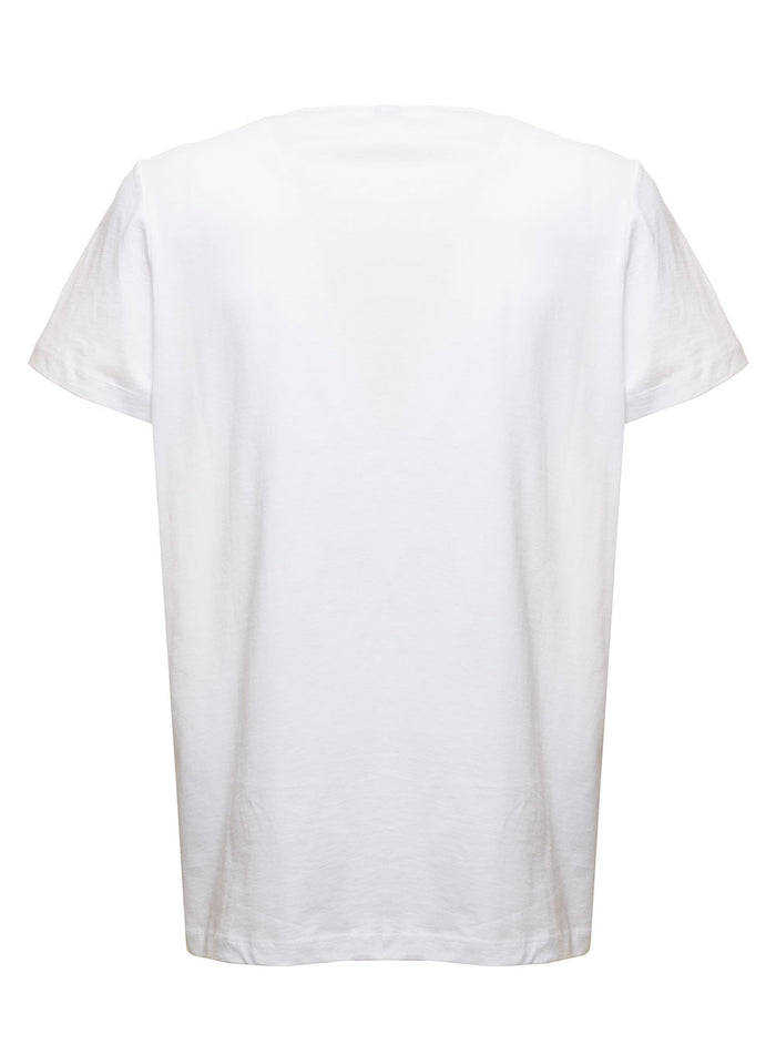 Balmain Mans White Cotton T-Shirt With Metallic Logo Print Organic Tshirts And Polo Shirts