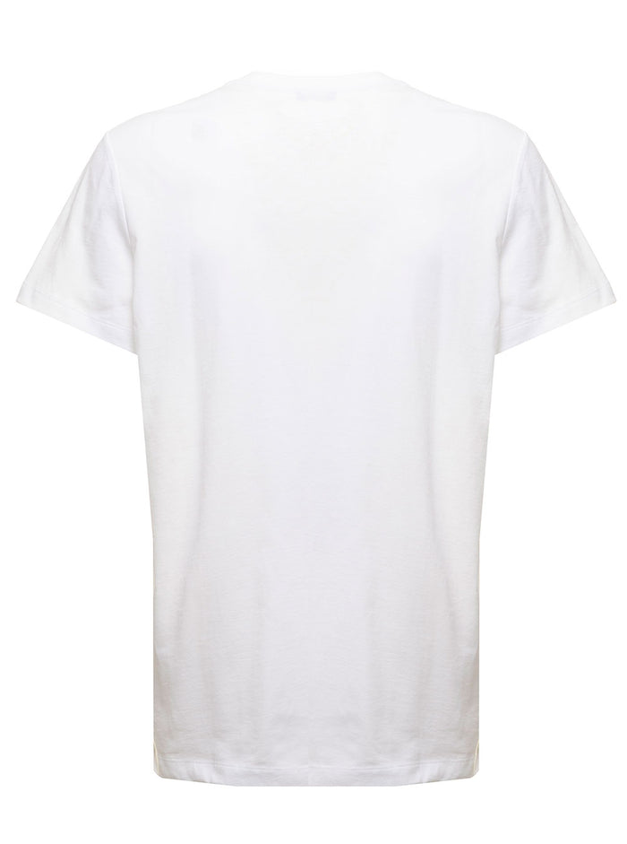 Balmain Mans White Cotton T-Shirt With Metallic Logo Print Organic Tshirts And Polo Shirts