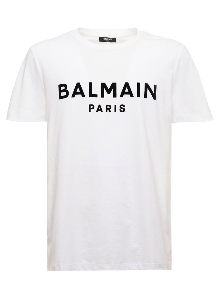 Balmain Woman S White Cotton T-Shirt With Logo Print Organic Tshirts And Polo Shirts