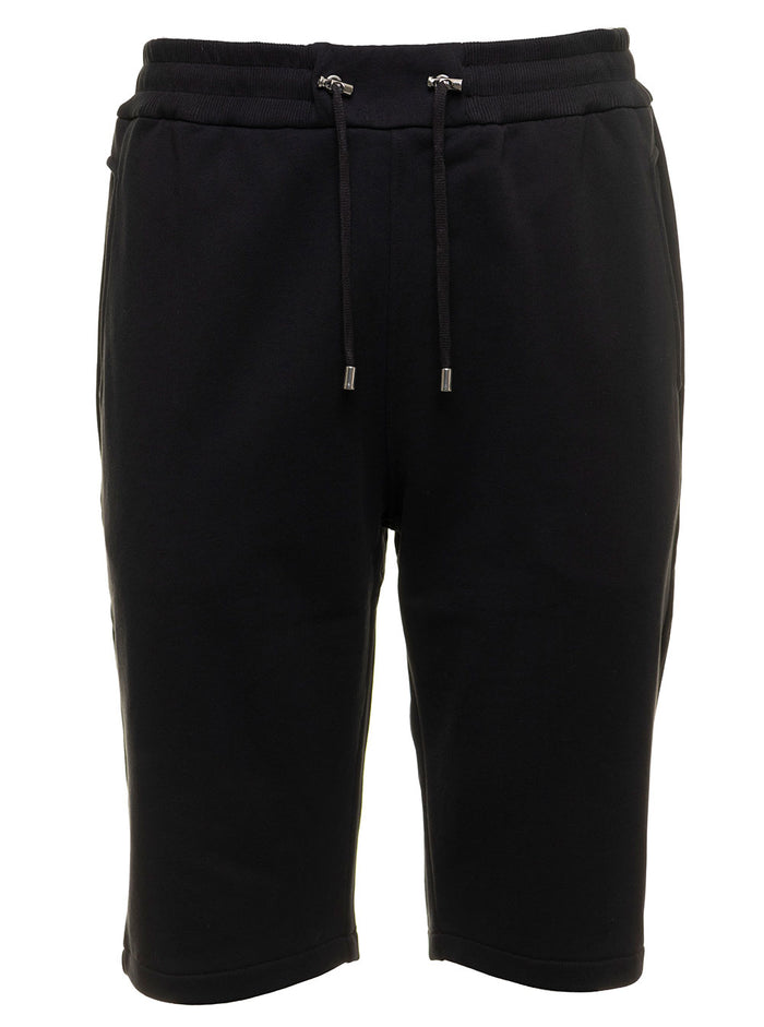 Balmain Mans Black Organic Cotton Bermuda Shorts With Flock Logo And