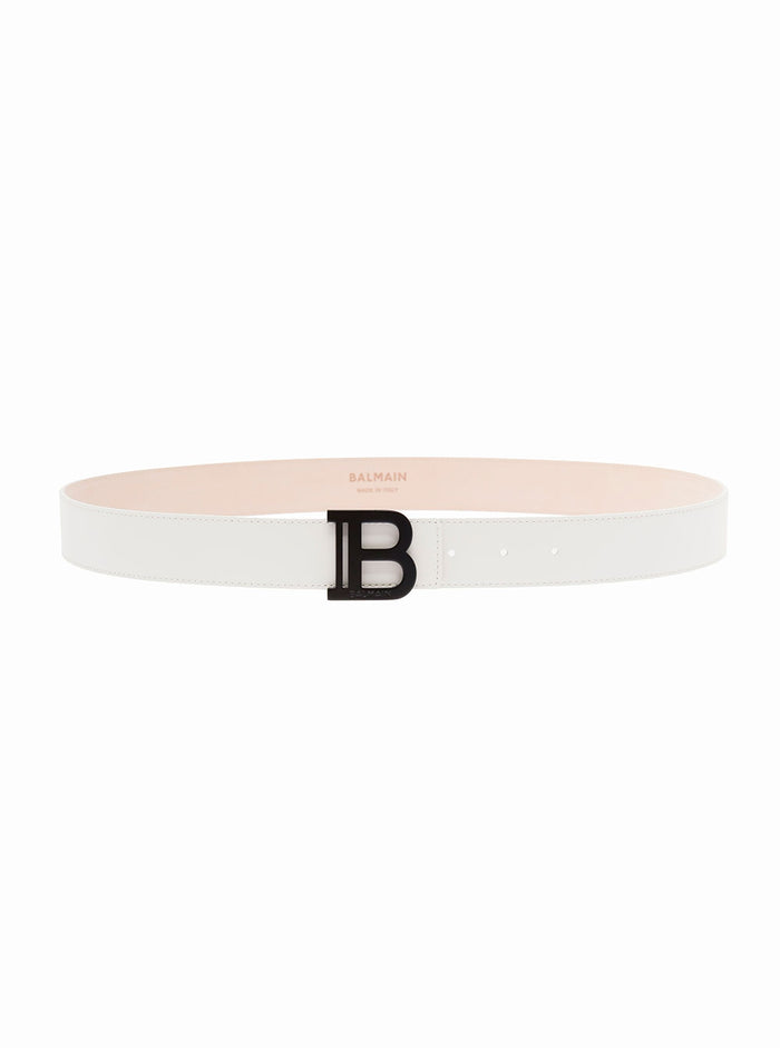 Balmain Womans White Leather Belt With Logo Calf